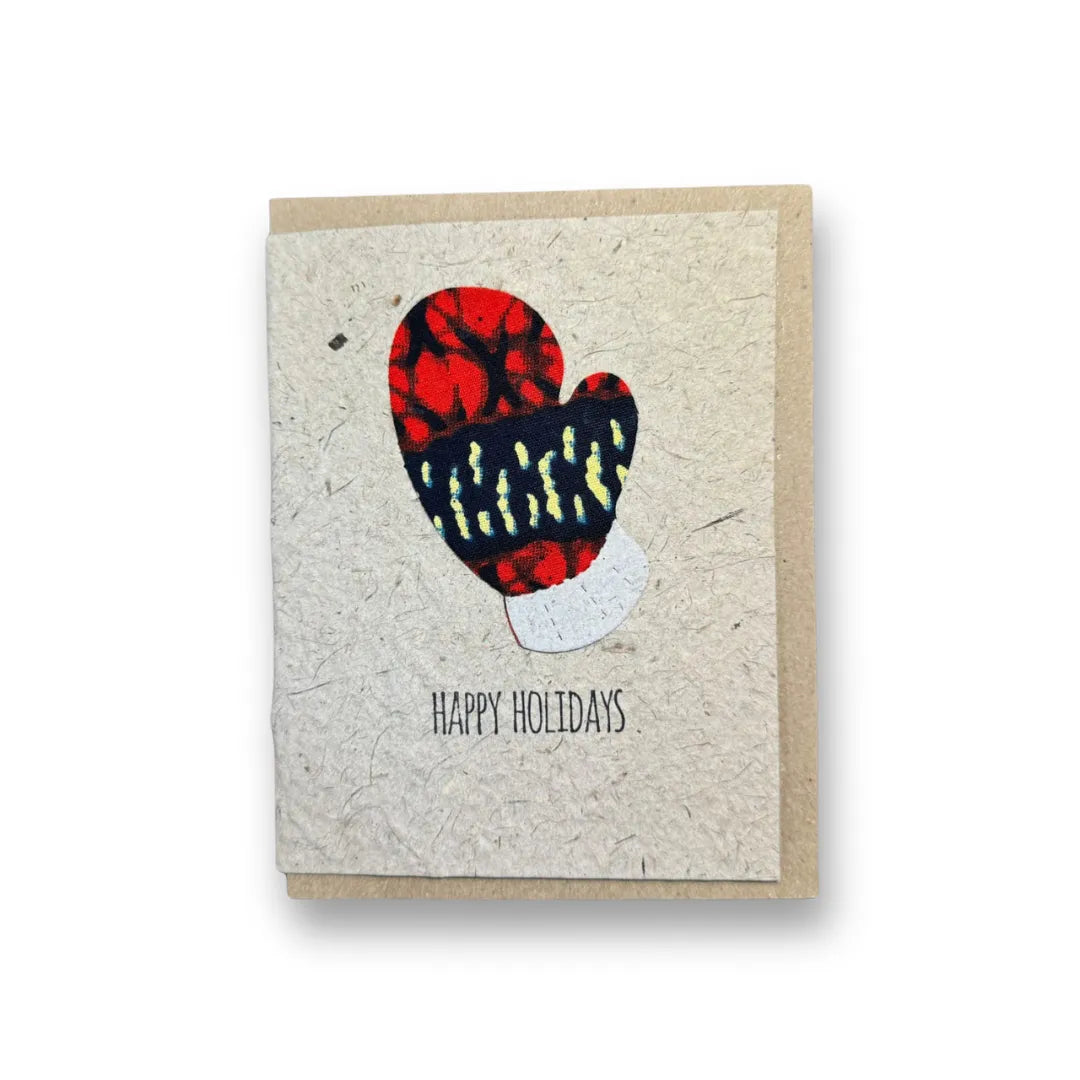 Handmade ILISAH Holiday Card - Glove in vibrant Kitenge fabric, perfect for festive gifting and celebrating special moments.