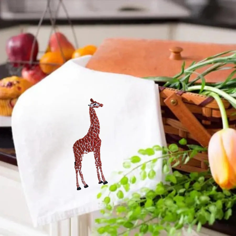 Ilisah Kitchen Towels with Giraffe Embroidery, 100% cotton, featuring colorful animal designs, perfect for your kitchen de...