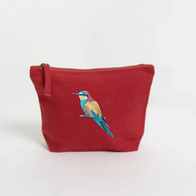 Handmade ILISAH Bee Eater canvas pouch in mustard, perfect for makeup, travel, or organizing essentials. Compact and stylish.