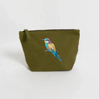 Handmade ILISAH Bee Eater canvas pouch in mustard, perfect for makeup, travel, or organizing essentials. Compact and stylish.