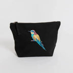 Handmade ILISAH Bee Eater canvas pouch in mustard, perfect for makeup, travel, or organizing essentials. Compact and stylish.