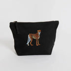 Handmade ILISAH Cheetah canvas make up pouch in black, perfect for organizing daily essentials or travel items.