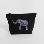Handmade ILISAH Elephant Make Up Pouch in Burnt Orange, a compact canvas organizer for makeup and travel essentials.
