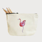 Handmade ILISAH Flamingo canvas make up pouch in white, perfect for organizing everyday essentials or travel items.