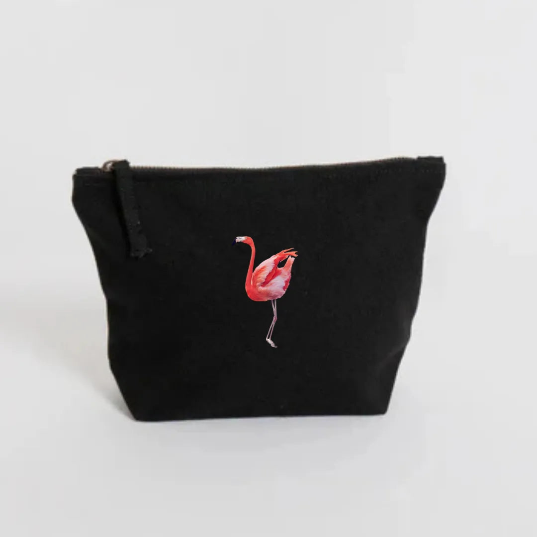 Handmade ILISAH Flamingo canvas make up pouch in white, perfect for organizing everyday essentials or travel items.