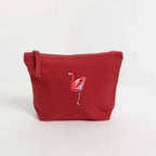 Handmade ILISAH Flamingo canvas make up pouch in white, perfect for organizing everyday essentials or travel items.