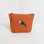 Handmade ILISAH Humming Bird canvas makeup pouch in mustard, perfect for organizing everyday essentials and travel items.