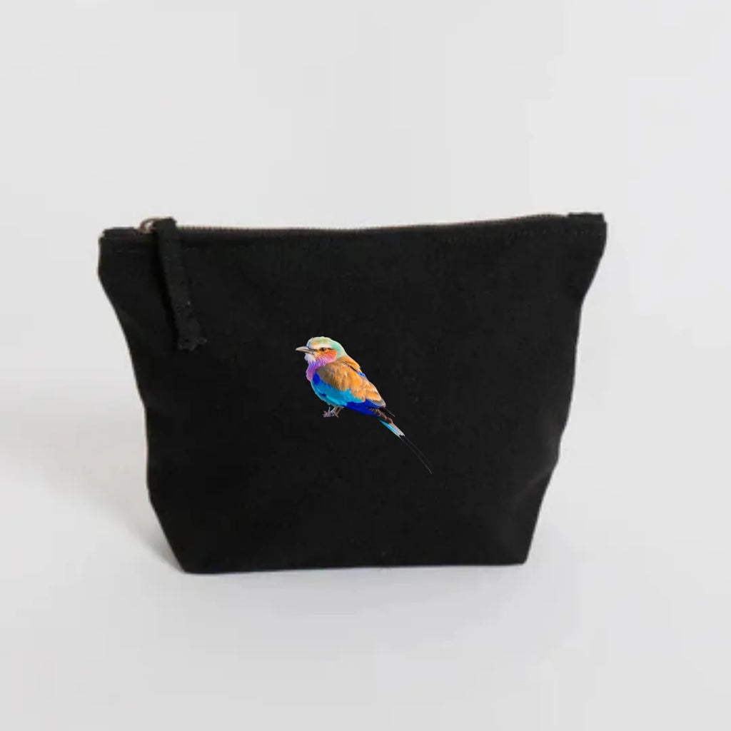 Handmade ILISAH lilac breasted roller canvas make up pouch, perfect for organizing essentials. Ideal for travel or everyda...