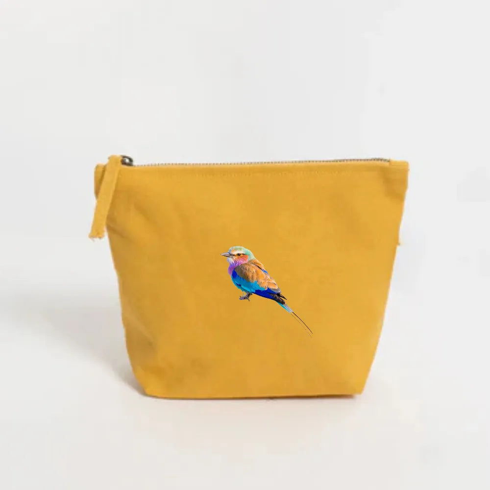Handmade ILISAH lilac breasted roller canvas make up pouch, perfect for organizing essentials. Ideal for travel or everyda...