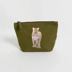 Handmade ILISAH Lion Make Up Pouch in Burnt Orange, a compact canvas bag for organizing makeup and essentials.