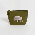 Handmade ILISAH Rhino Make Up Pouch in green canvas, perfect for organizing makeup, travel essentials, or everyday items.