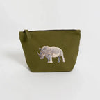 Handmade ILISAH Rhino Make Up Pouch in green canvas, perfect for organizing makeup, travel essentials, or everyday items.