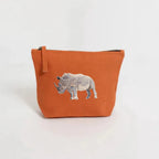Handmade ILISAH Rhino Make Up Pouch in green canvas, perfect for organizing makeup, travel essentials, or everyday items.