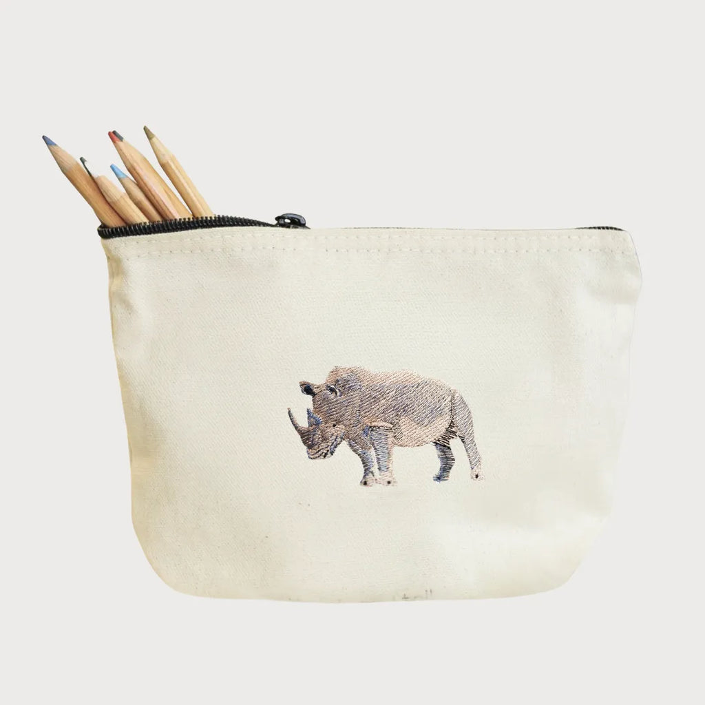 Handmade ILISAH Rhino Make Up Pouch in green canvas, perfect for organizing makeup, travel essentials, or everyday items.