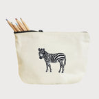 Handmade ILISAH Zebra Make Up Pouch in white canvas, perfect for organizing makeup and essentials, ideal for travel or eve...