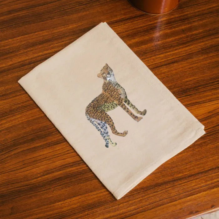 Handmade Ilisah napkins with cheetah embroidery, set of 4 in brown khaki, perfect for dining and special gatherings.