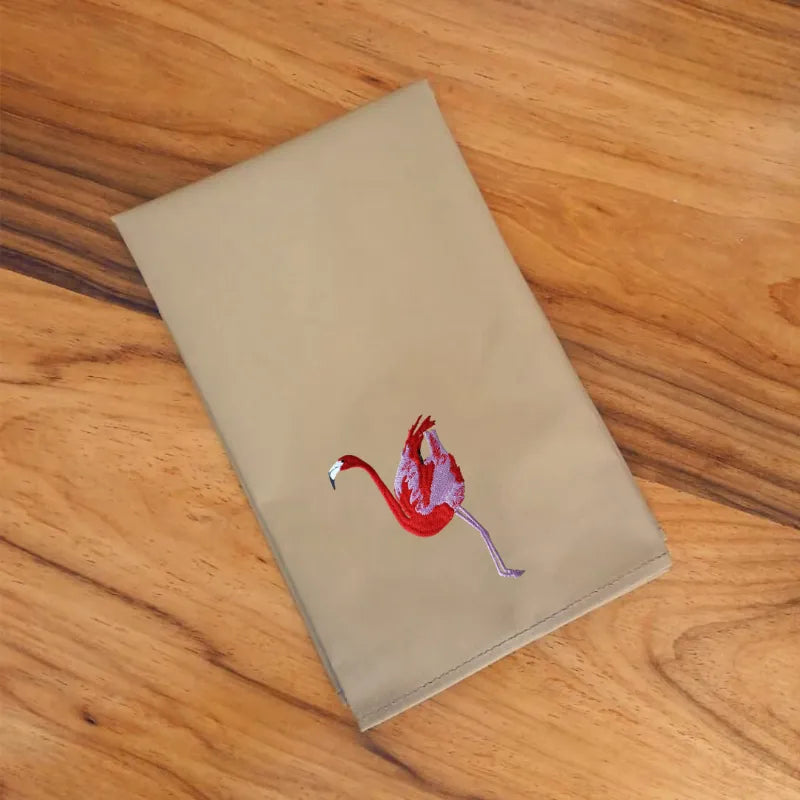 Handmade Ilisah napkins with charming flamingo embroidery, available in Brown Khaki or Beige White, set of 4 or 6, perfect...
