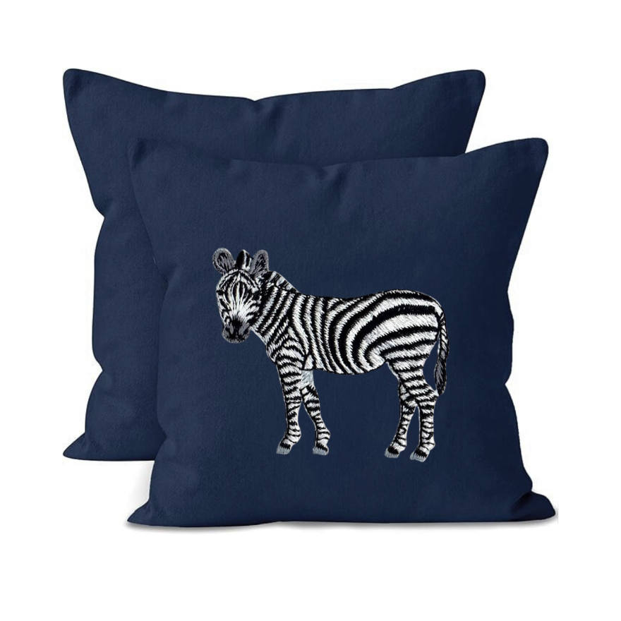 Navy blue cushion cover with a zebra design
