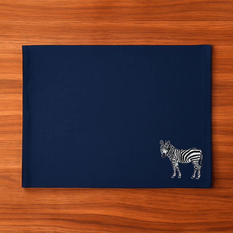 Navy blue placemat with zebra embroidery design 