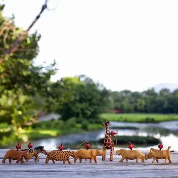 Handmade ILISAH Safari Animals Ornament Set in vibrant colors, perfect for festive decorating, Christmas tree, and holiday...