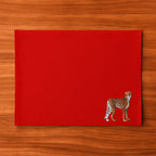 Handmade Ilisah Cheetah Embroidery table mats in Pine Green, set of 4, 100% cotton canvas, perfect for dining decor.
