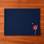 Handmade Ilisah table mats featuring charming flamingo bird embroidery in navy blue, set of 4, perfect for dining decor.