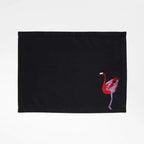 Handmade Ilisah table mats featuring charming flamingo bird embroidery in navy blue, set of 4, perfect for dining decor.