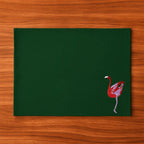 Handmade Ilisah table mats featuring charming flamingo bird embroidery in navy blue, set of 4, perfect for dining decor.