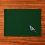 Handmade Ilisah table mats featuring lilac-breasted roller embroidery, set of 4 in mustard, perfect for dining and table d...