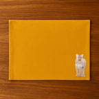 Handmade Ilisah Lion Embroidery table mats in mustard, set of 4, 100% cotton canvas, perfect for stylish dining decor.