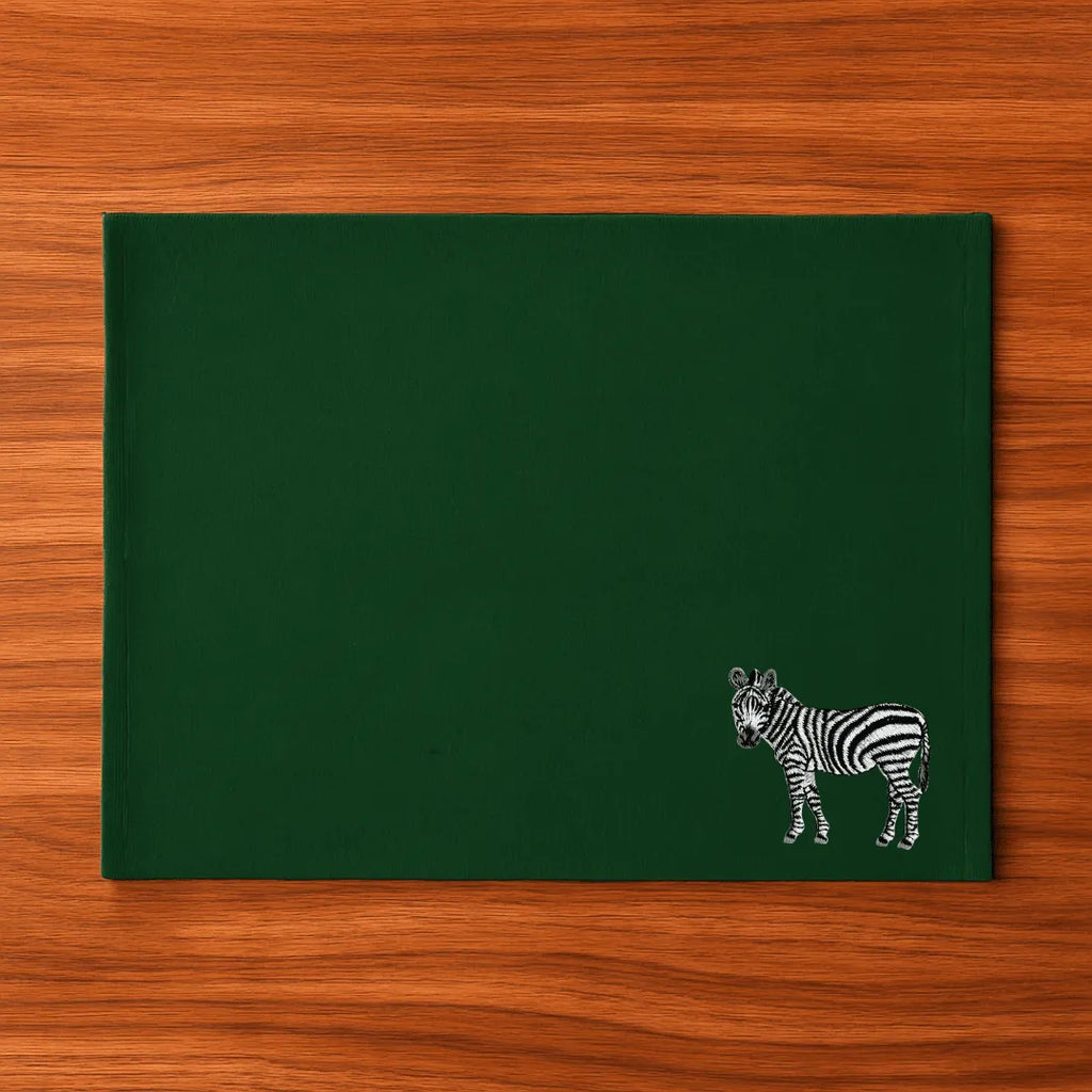 Handmade Ilisah zebra embroidery table mats in red, set of 4, 100% cotton canvas, stylish placemats for dining.