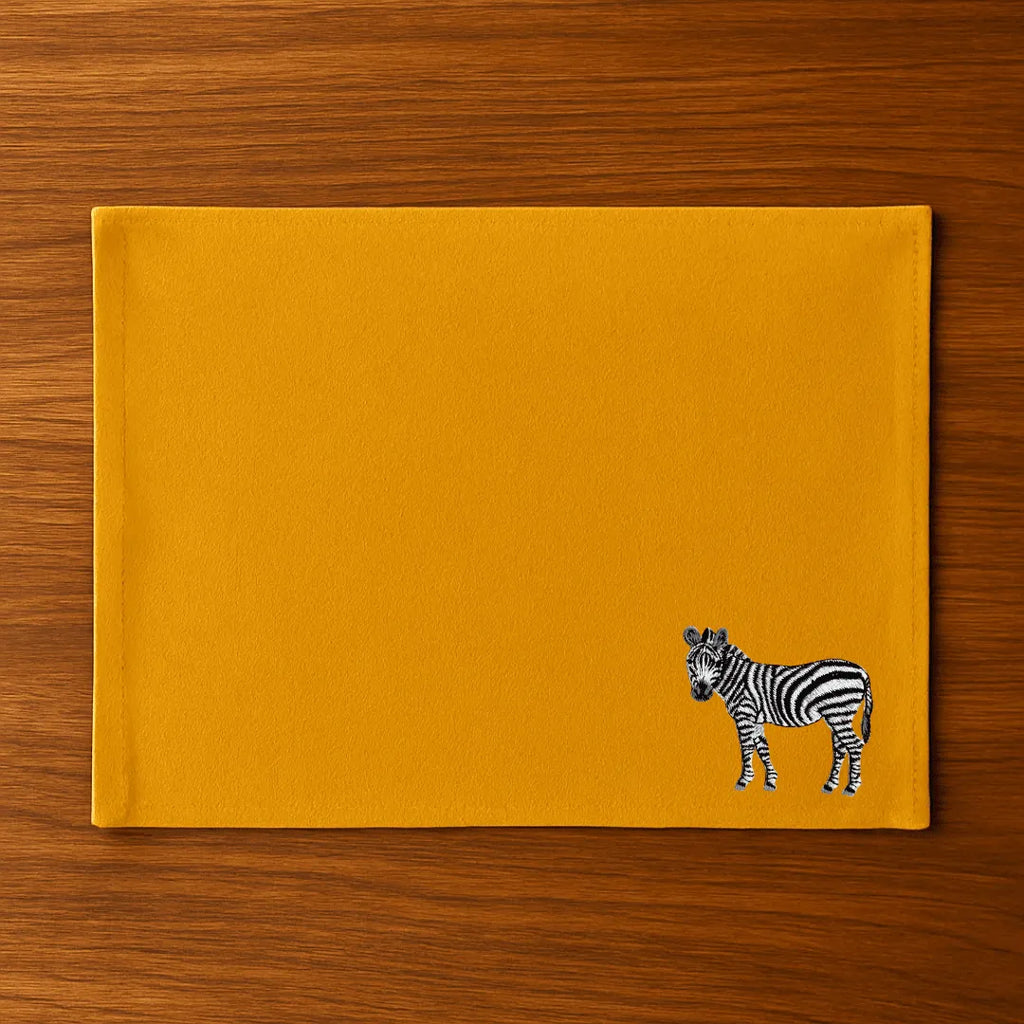 Handmade Ilisah zebra embroidery table mats in red, set of 4, 100% cotton canvas, stylish placemats for dining.