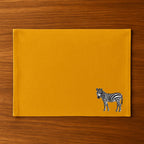 Handmade Ilisah zebra embroidery table mats in red, set of 4, 100% cotton canvas, stylish placemats for dining.