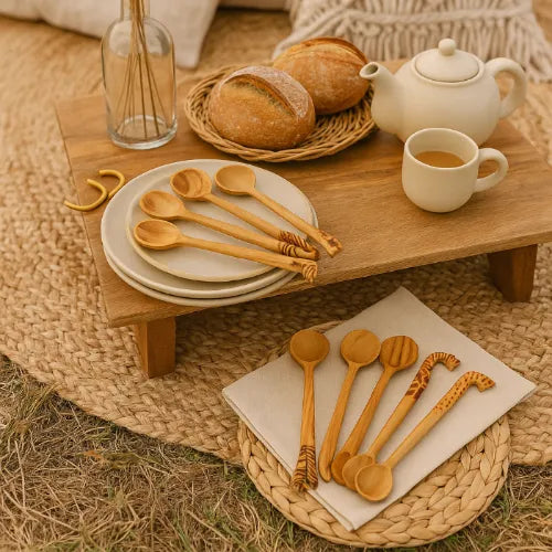 Wooden Teaspoons with Animal Handles by ILISAH, set of 6, featuring hand-carved animal-themed handles, perfect for gifting...